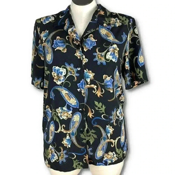 Forever Paisley style 5667 top size M floral button down career vintage 90s - Picture 1 of 9